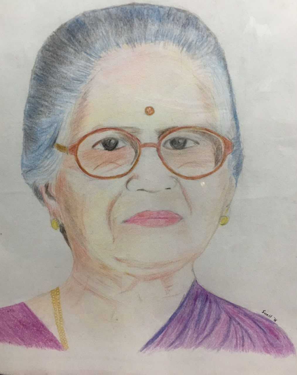 Colour-pencil portrait of an elderly lady